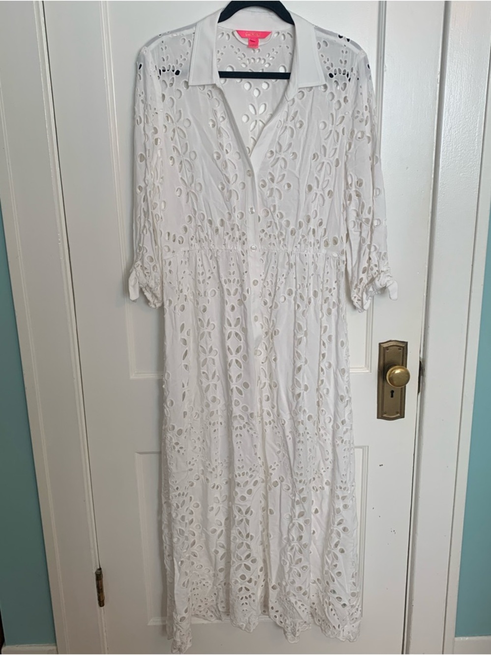 Lilly Pulitzer Amrita Midi Dress Resort White Soiree Eyelet Size 14-No Slip/Belt - Picture 3 of 8